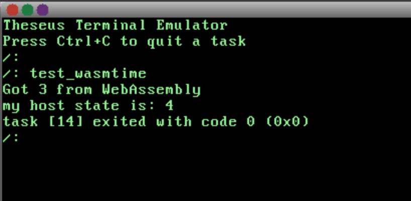 wasmtime on Theseus screenshot